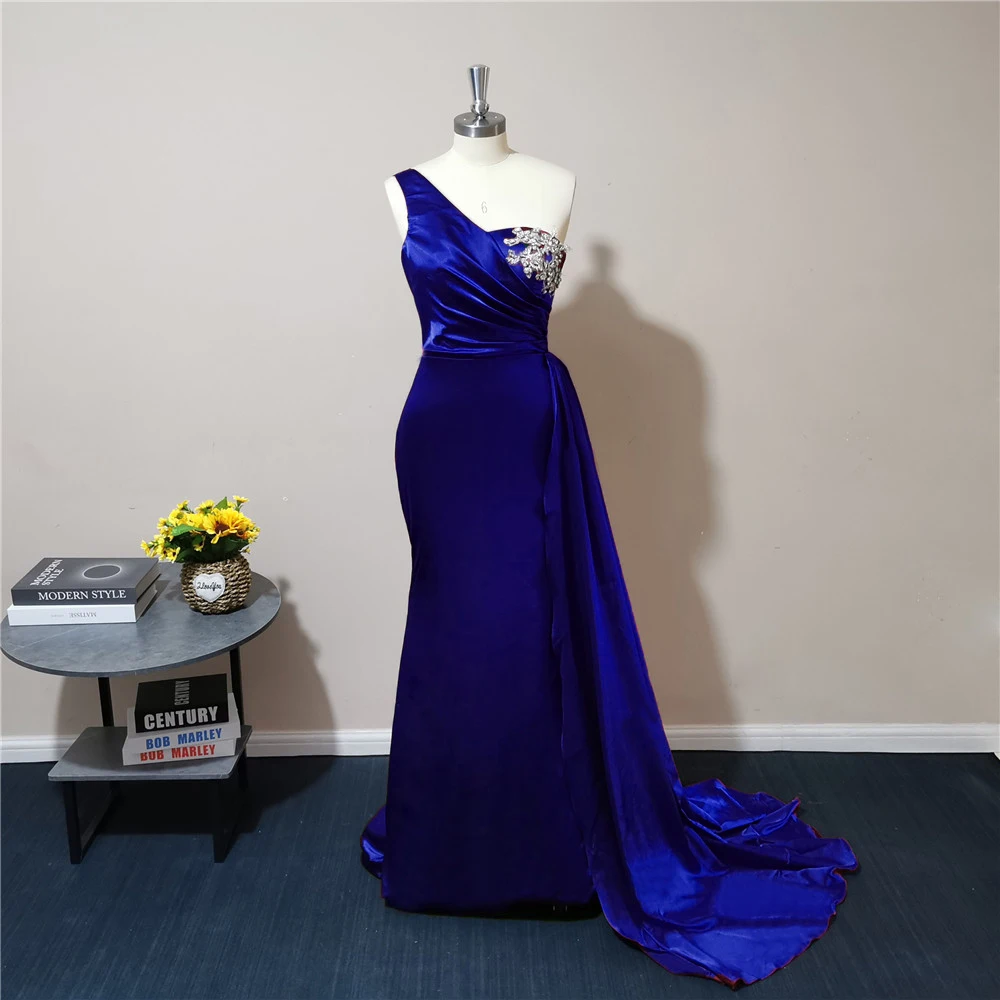 plus size formal dress Burgundy One Shoulder Long Evening Dress Mermaid Backless With Silver Crystals Formal Women Gowns For Wedding Party Wholesale ball gown for women Evening Dresses