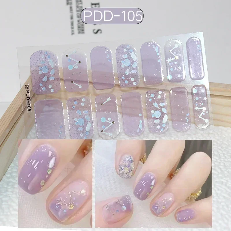 1PC Gel Nail Sticker Patch Slider Flower Gradient Color Back Glue Full Cover Waterproof Gel Nail Sticker UV Lamp Curing Manicur