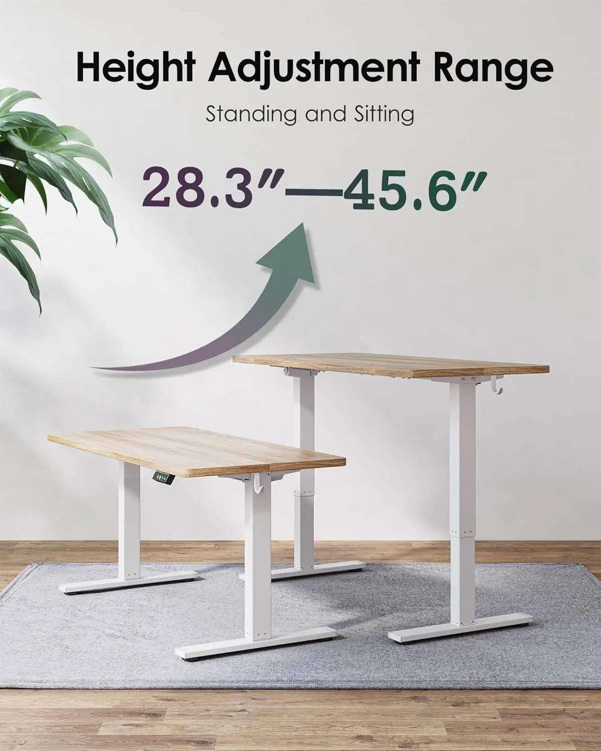 Height Adjustable Electric Standing Desk 47.2 x 23.6 inch, Sit Stand Up Desk Splice Board Computer Home Office Desk White Frame