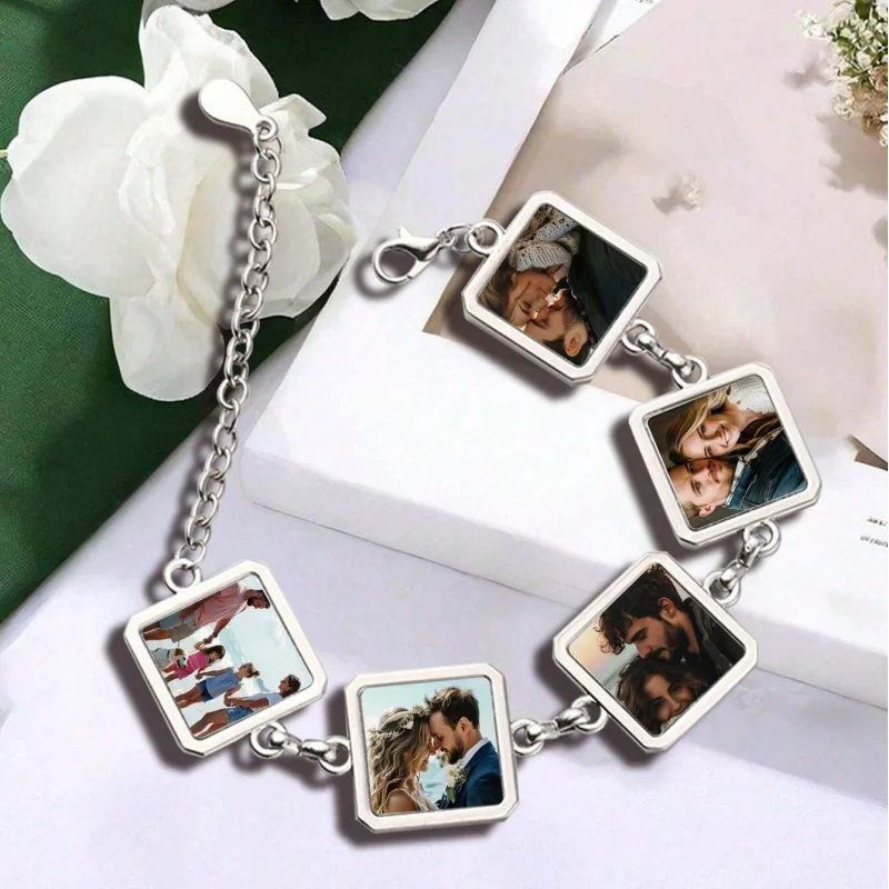 Bracelets personnalisés avec 5 photos, bijoux avec pendentif photo personnalisé, bracelet avec pendentif logo, cadeau commémoratif significatif 4
