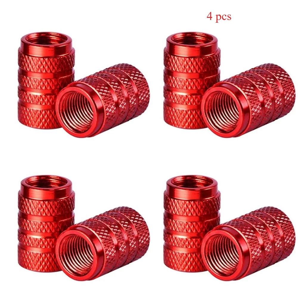 Tire Valve Caps 4pcs Knurling Style Aluminum Car Wheel Stem Air Valve Caps Tire Pressure Cap Auto Bike