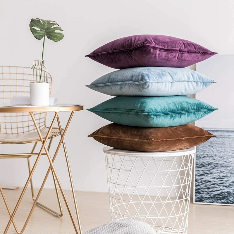 Inyahome-funda de cojín decorativa de terciopelo liso, conjunto de 2 fundas de almohada, Canapé morado, para sofá, dormitorio, Coche - Image 2