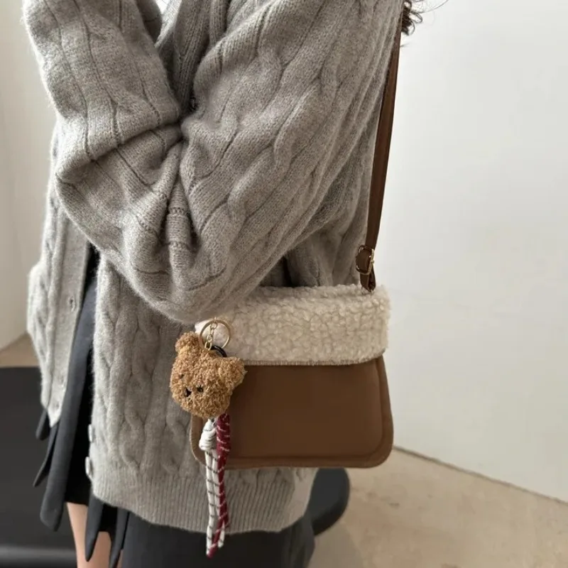 Winter Autumn Cute Bear Fluffy Bag for Women High-end Furry Small Bag Single Shoulder Crossbody Girls Phone Bag