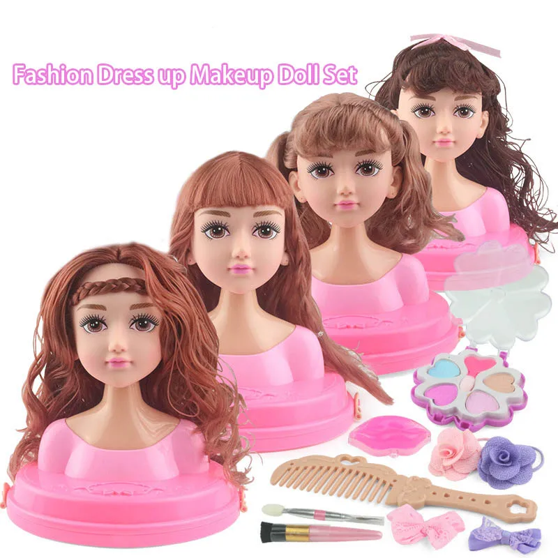 Fashion Half Body Makeup Hairstyle Mannequin Head Play House Toy Kid Princess Dress Up Practice Makeup Hair Combing Braiding Toy