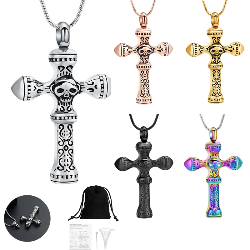 

Vintage Cross Cremation Jewelry Memorial Ashes Pendant Men's Urn Necklace For Human/Pet Ashes Stainless Steel Keepsake Necklaces