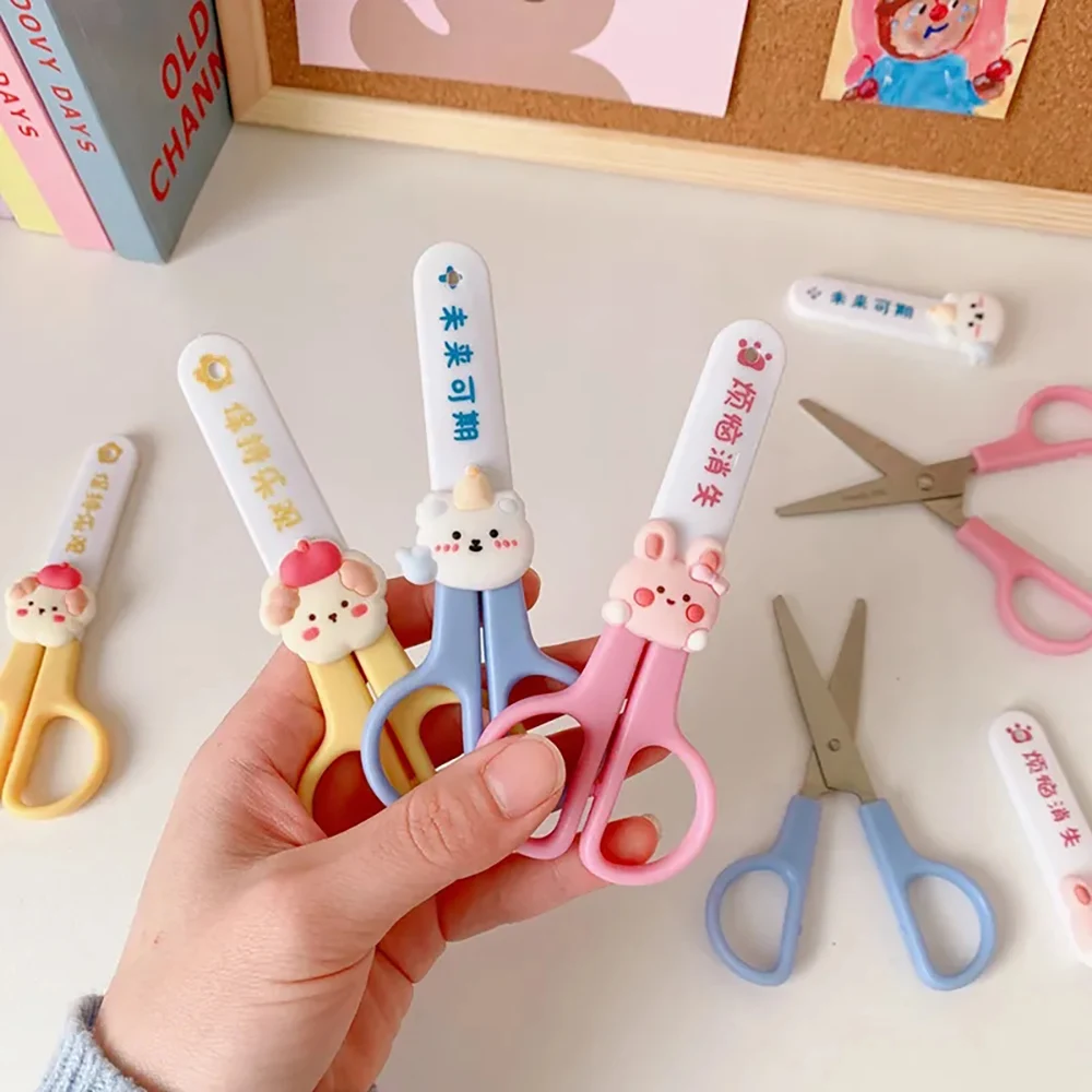 

Cute Cartoon Scissors Child Art Round Corner Safety Scissors with Protective Cover DIY Scrapbooking Journal Paper Cutting Tools