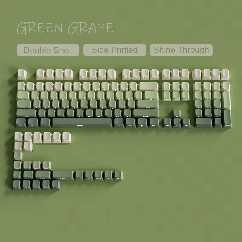 Gradient Green Shine Through Keycaps - PBT Double Shot Side Printed, OEM Profile for Gaming Keyboards (135 Keys)