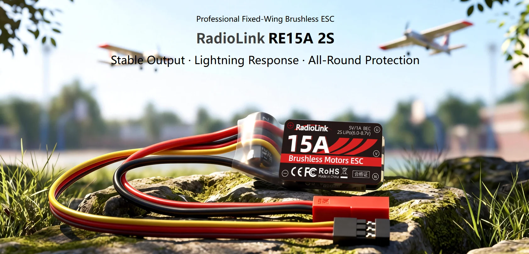 Radiolink RE15A 2S ESC Geschwindigkeitsregler mit integriertem 5V/2A BEC für bürstenlose Motoren RC Flugzeug Starrflügler A560 SU27 D460 Fluggeräte – Detail 1