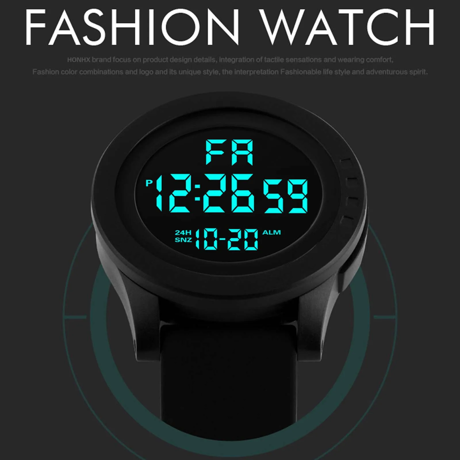 2024 New Mens Led Digital Display Watch Date Sport Women Outdoor Electronic Black Frosted Dial Silicone Strap Watch 3