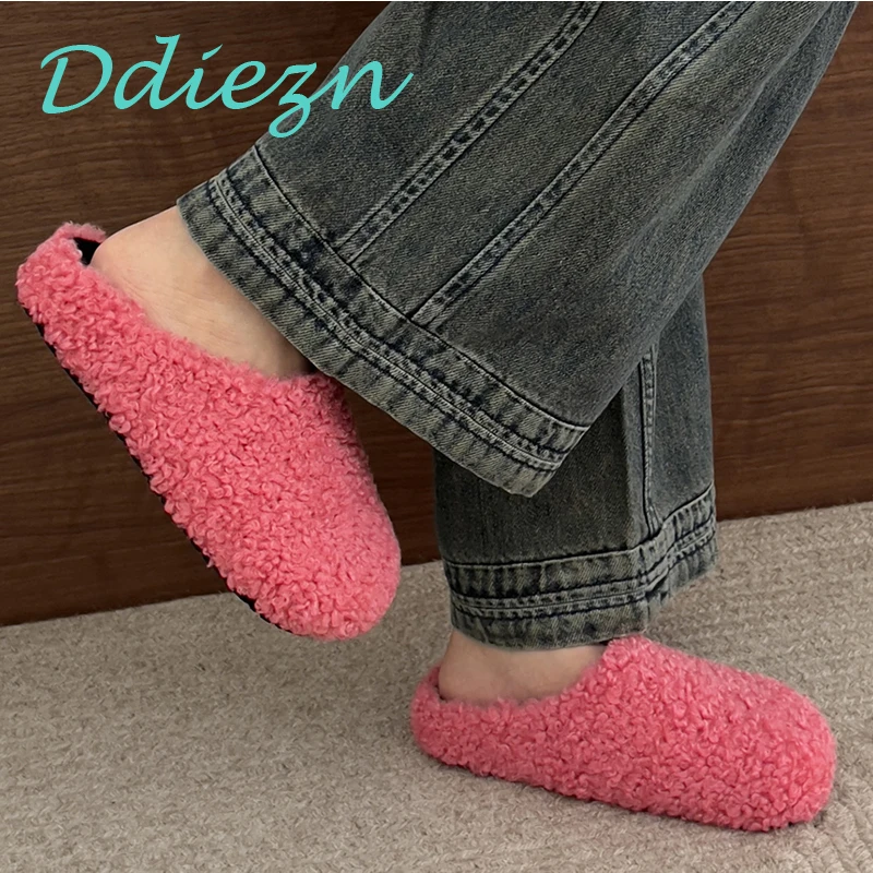 

Ladies Furry Shoes Indoor Outdoor Slippers Autumn Fashion Footwear Flats Female Mule Fashion Slides Shoes For Women 2023