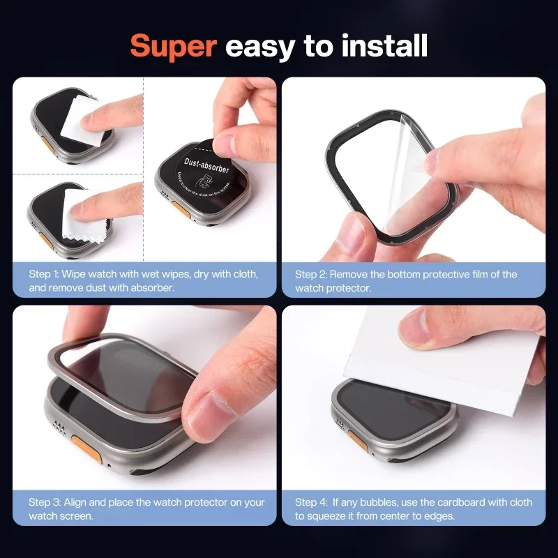 Premium Tempered Glass Screen Protector with Metal Bumper for 49mm Smartwatch - 2 Pack, Anti-Scratch HD Film