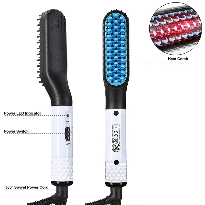 Man Hair Straightener Brush 2-in1 Beard Straightening Comb Fast Heating Hair Brush Multifunctional Professional Styling Tools 3