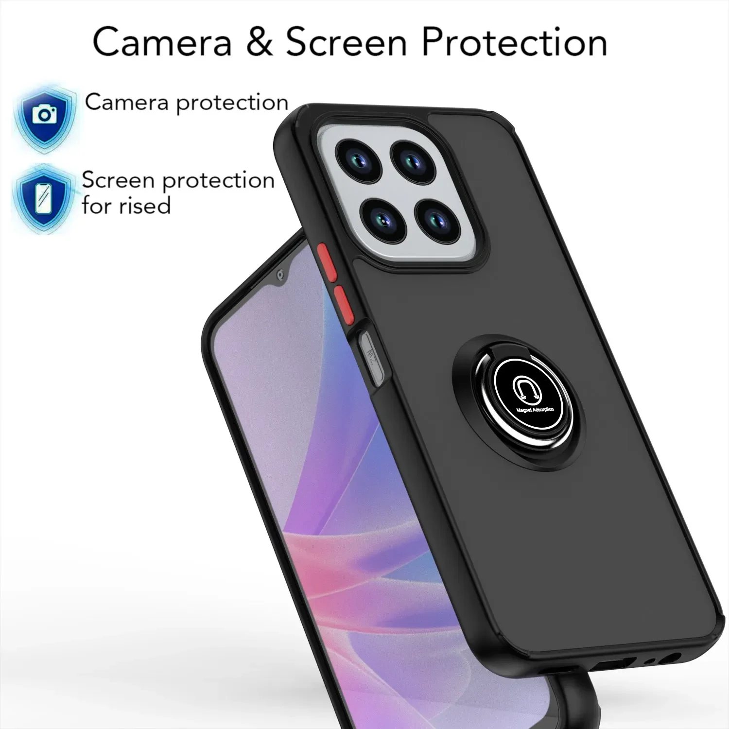 Armor Matte Case with Ring Magnetic Stand Holder - Shockproof Protective Cover