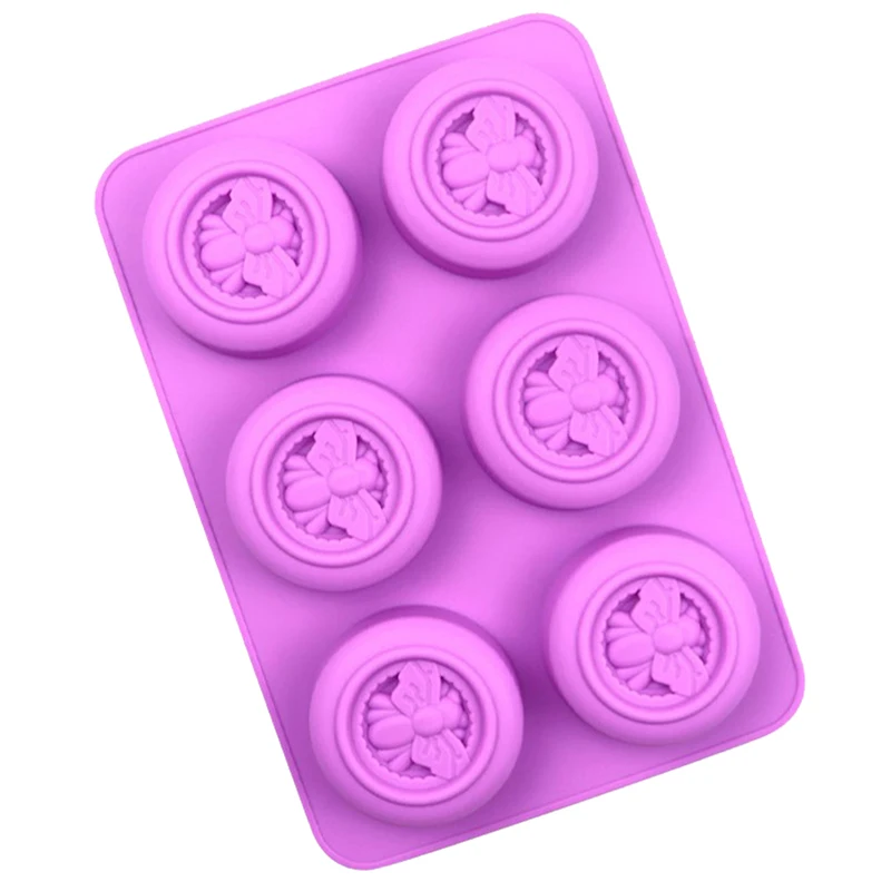6 Holes Round Bees Pattern Silicone Soap Molds DIY Aromath Soaps Scented Candle Chocolate Mousse Making Handmade Soap Mold