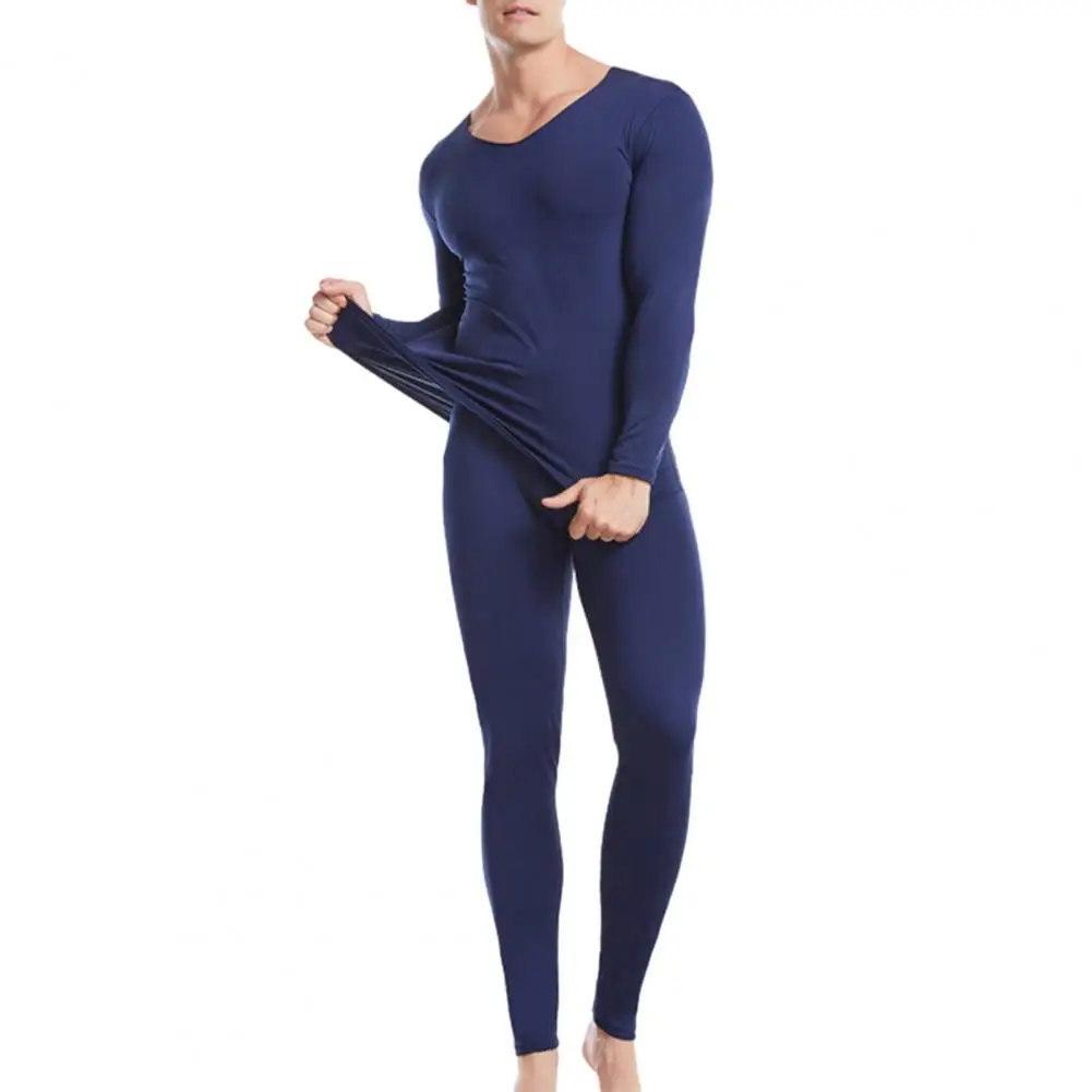 

Bottoming Thermal Suit Men's Seamless Plush Thermal Underwear Set with Slim Fit Long Sleeve V Neck Solid Color Homewear for Fall