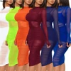 Women Mesh See Through 3 Piece Set Bodycon Ruched Cover Up Midi Dress+Camis+Shorts 3 Pieces Suits Sexy Night Club Party Outfits 1