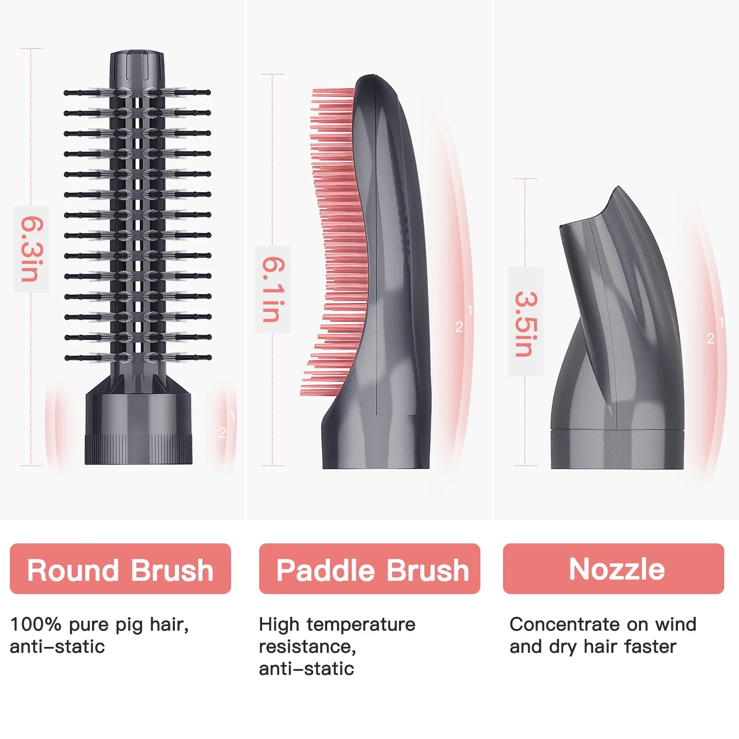 3 in 1 Hair Styler Hot Air Comb Blower Detachable Heads Home Salon Hair Dryer Electric Brush Curler 3