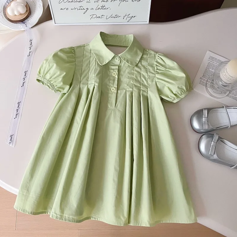 

Girls Dress Summer Lapel Backless Shirt Dress Short Sleeve Kids Casual Dress Korean Children Dresses Toddler Girl Clothes 2-7Yrs