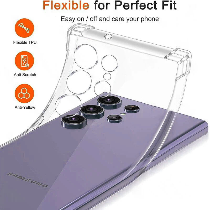 Clear Silicone Phone Case For Samsung Galaxy S24 Ultra S25 S23 S22 S21 FE Plus A53 A34 A54 5G Shockproof Bumper Soft Back Cover 3