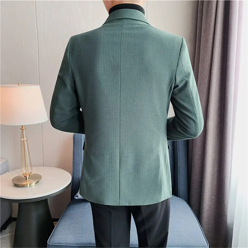 Men Suits Jackets British Style Men Stripe Slim Fit Double Breasted Blazer Jackets