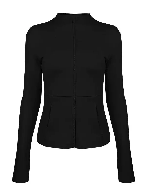 여성용 전문 요가 스포츠 재킷 가을 겨울 타이트 러닝 짐 탑 지퍼 가디건 빠른 건조 나일론 긴팔 슬림 핏