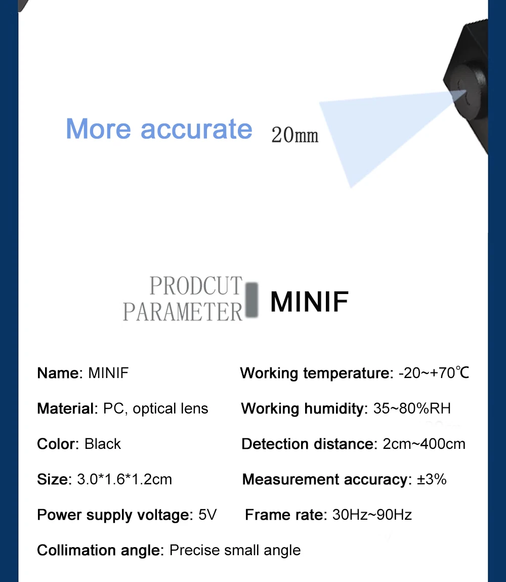 MINIF Laser Ranging Module TOF Sensor Small Angles Highly Resistant Strong Light