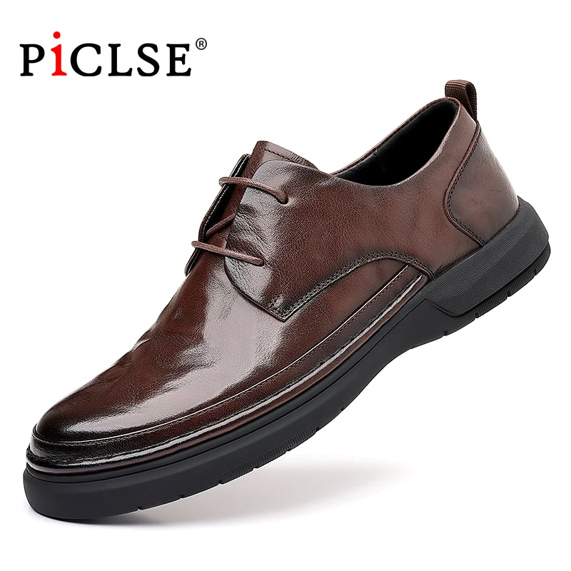 

PICLSE Luxury Brand Genuine Leather Formal Shoes Men Dress Shoes Business Oxford Shoes For Men Flats Shoes