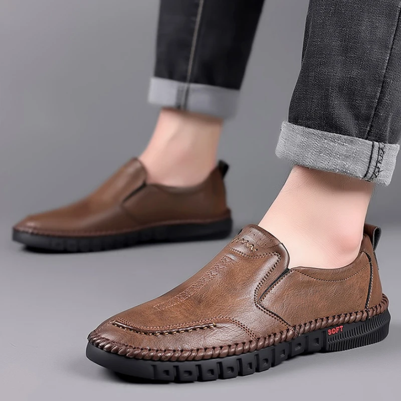 

Business Casual Leather Shoes Men's Solid Color Non-slip Sneakers Soft Bottom Comfortable Driving Loafers Chaussures Homme