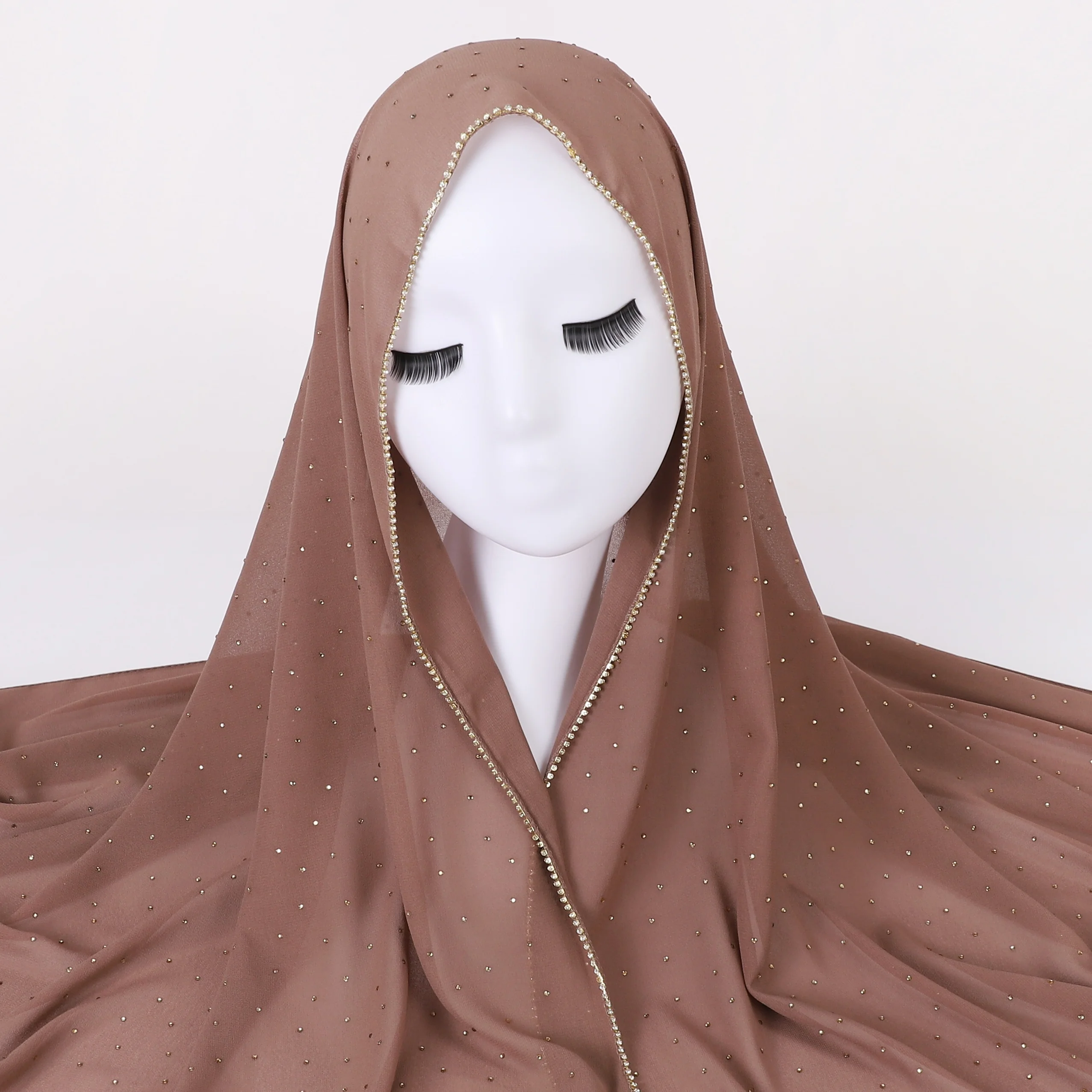 

Muslim Chiffon Hijab Scarf Women Long Golden Chain Head Wrap For Women Hijabs Scarves Ladies Muslim Veil Jersey Hijabs 180*70cm
