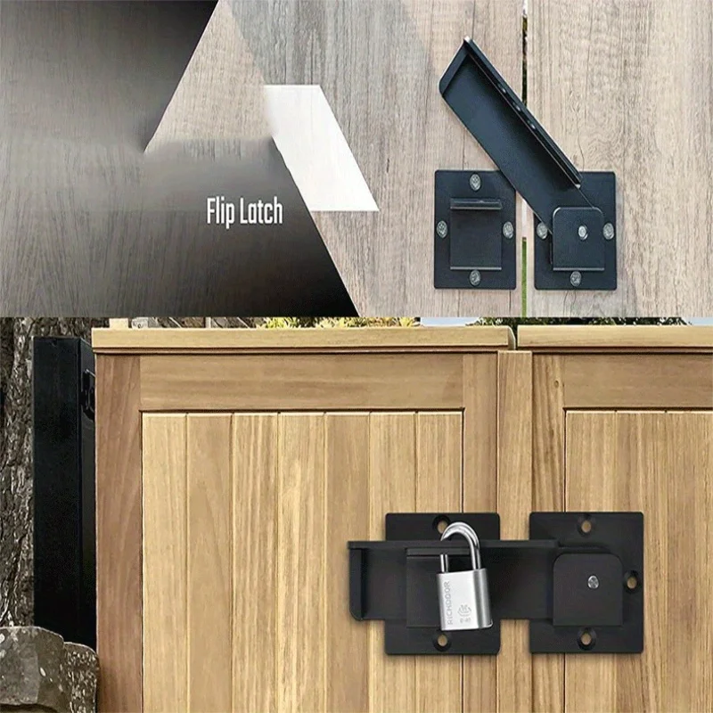 Heavy Duty Metal Flip Latches Adjustable Gate Bar Latch with Padlock Holes for Wooden Door Security Cabinet Furniture, Lock Set