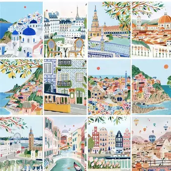 Gatyztoire peinture abstraite par numéros pour adultes Kits de bricolage paysage urbain pigment acrylique bricolage toile peinture dessin coloriage par numér 1