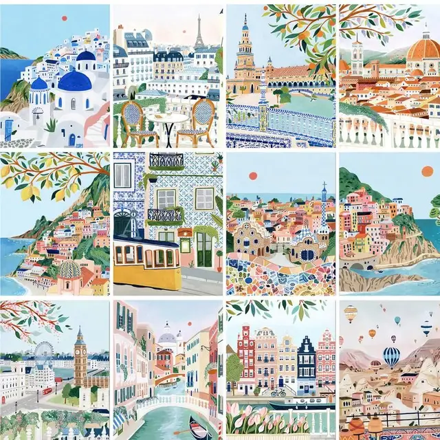 Gatyztoire peinture abstraite par numéros pour adultes Kits de bricolage paysage urbain pigment acrylique bricolage toile peinture dessin coloriage par numér 1