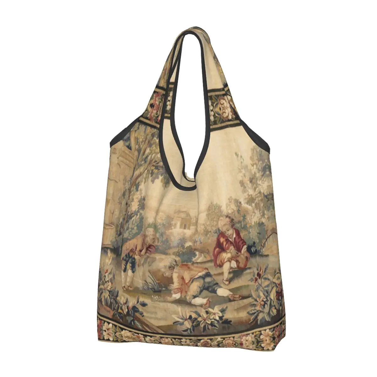 

Большие многоразовые антикварные французские продуктовые сумки Aubusson, переработанные складные винтажные богемные эко-сумки для покупок в старинном Европейском стиле, моющиеся