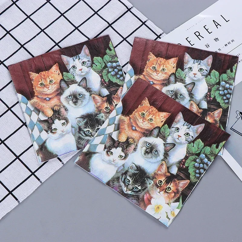 Cat Printing Napkins Party Tissue Kitty Paper Facial Tissue Wedding Paper Diekubat Napkins Cat Pattern 20pcs/Pack