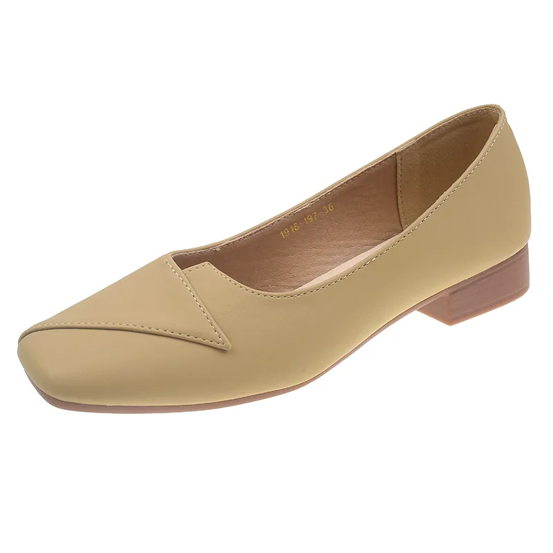 Spring and Summer New Designer Women's Shoes Square Toe Flat Shoes Soft Leather Casual Shoes Shallow Mouth Mom's Shoes