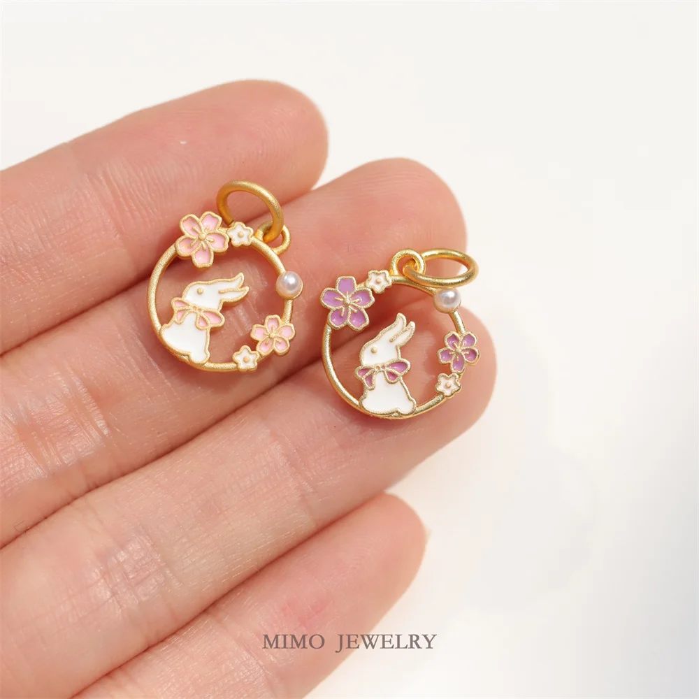 Imitation Sand Gold Cute Little Fresh Flower Ring Rabbit Pearl Pendants 14K Gold Plated Jewelry Making Supplies Diy Accessories square jewelry box for ring earrings necklace bracelet shiny pattern box shape bow paper boxes engagement gift wedding supplies