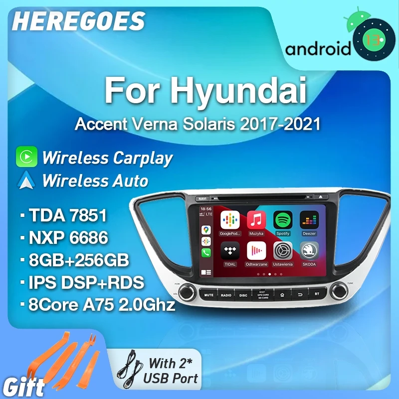 

Carplay 8" IPS 720P Android 13.0 Car DVD Player For Hyundai Accent Verna Solaris 2016-2021 GPS Radio Stereo 256GB 4G LTE Wifi