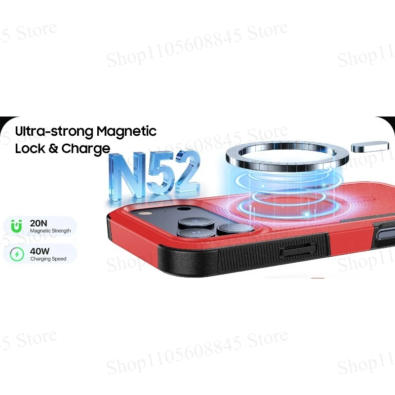 Rugged Shockproof Wireless Charging Case with Magnetic Car Holder Attachment