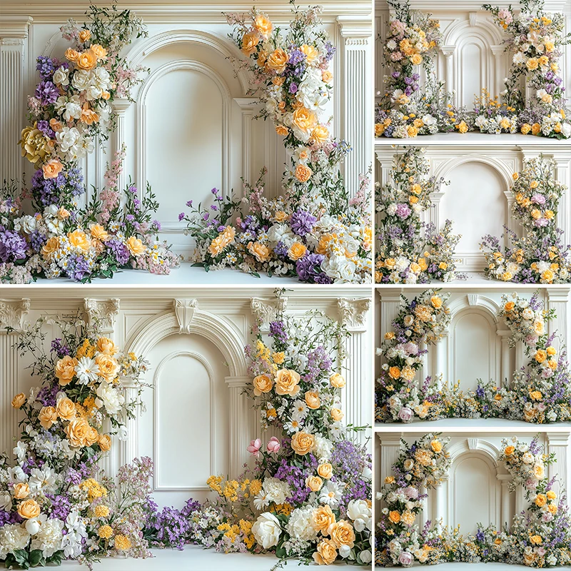 ฉากหลังถ่ายภาพ LS สีขาว วินเทจ ลายกำแพงพระราชวัง ตกแต่งดอกไม้ สำหรับงานแต่งงาน ถ่ายภาพคนท้อง ผู้ใหญ่ เด็ก ภาพถ่ายศิลปะ ภาพบุคคล ฉากหลังสตูดิโอ 1