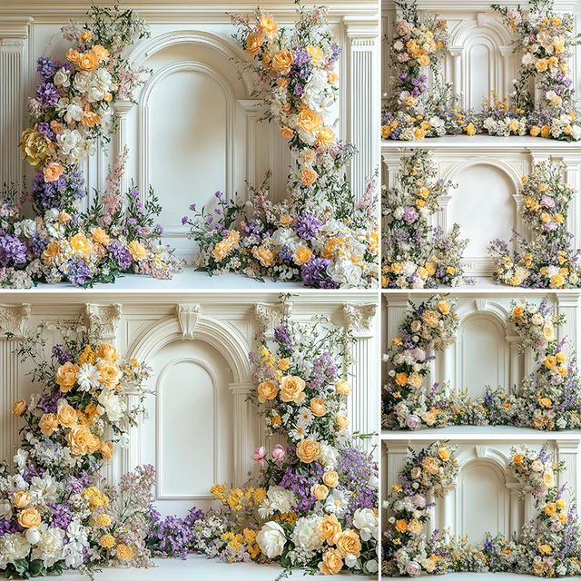 ฉากหลังถ่ายภาพ LS สีขาว วินเทจ ลายกำแพงพระราชวัง ตกแต่งดอกไม้ สำหรับงานแต่งงาน ถ่ายภาพคนท้อง ผู้ใหญ่ เด็ก ภาพถ่ายศิลปะ ภาพบุคคล ฉากหลังสตูดิโอ 1