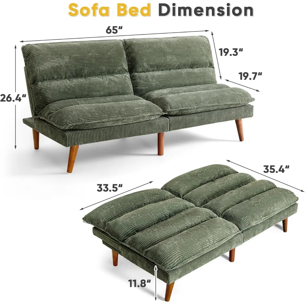 convertible futon sofa bed futon couch with adjustable back upholstered sleeper sofa bed for living room furniture (corduroy, g