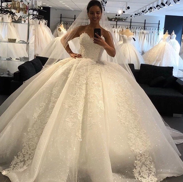

Белое Бальное Платье с сердечком AP, свадебные платья, Кружевная аппликация, блестящее Тюлевое платье принцессы, платье невесты на заказ, Лидер продаж