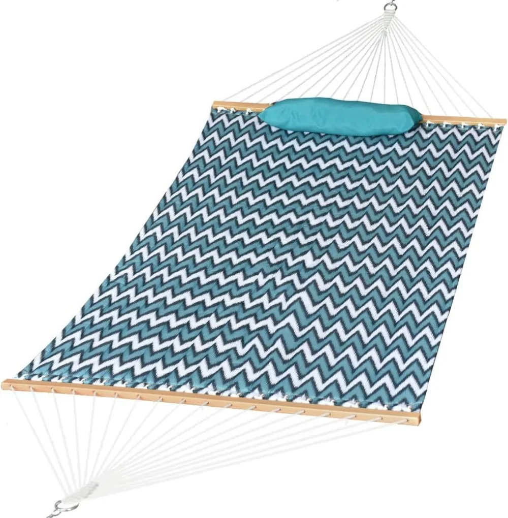 

Quilted Fabric Double Hammock with Pillow, Heavy Duty Hardwood Spreader Bar, Hammocks for Outside, 450-pound Capacity