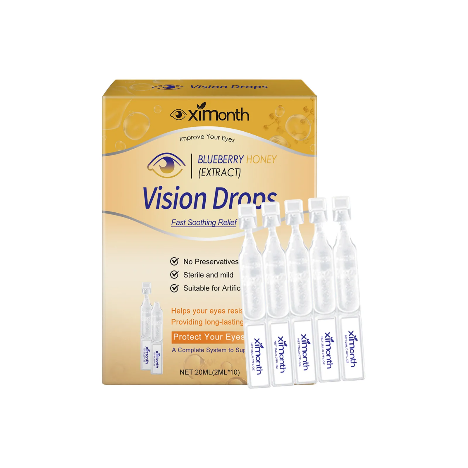 Blueberry Honey Eye Drops Relief Eyes Pain Dry Itchy Relieve Eye Aches Blurred Vision Moisturizing Drops Vision Protection