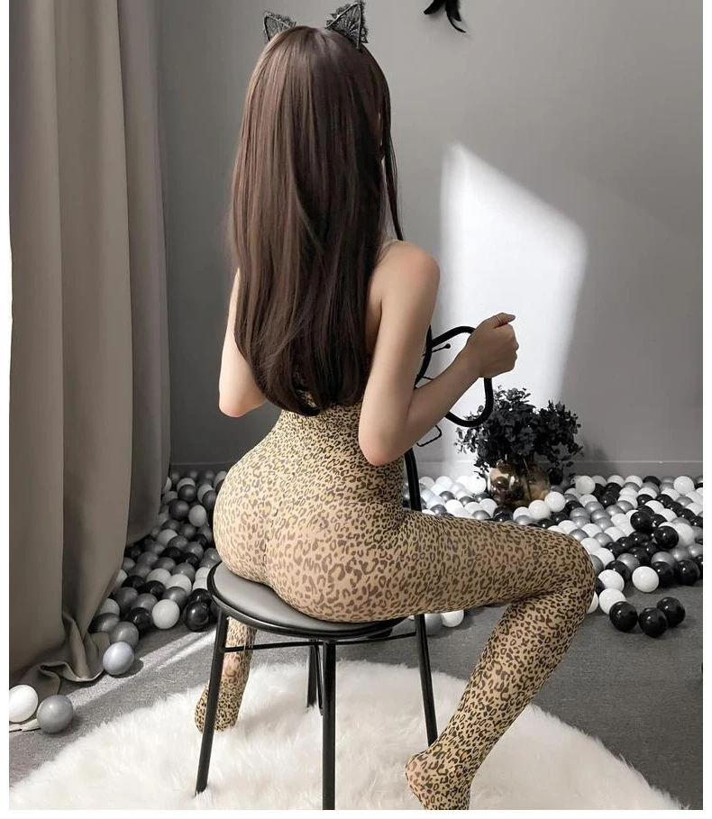 Sexy Woman Jumpsuit Women Hot Leopard Sexy Long Sleeve Halter Bodysuit Lady Sex Costumes Fashion Style Asymmetrical Clothes