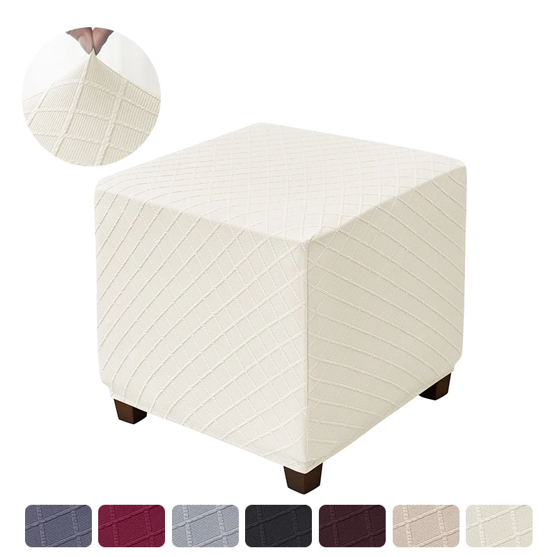 

Plaid Ottoman Stool Cover Living Room Jacquard Elastic Square Footrest Slipcover All-inclusive Stool Case Furniture Protector