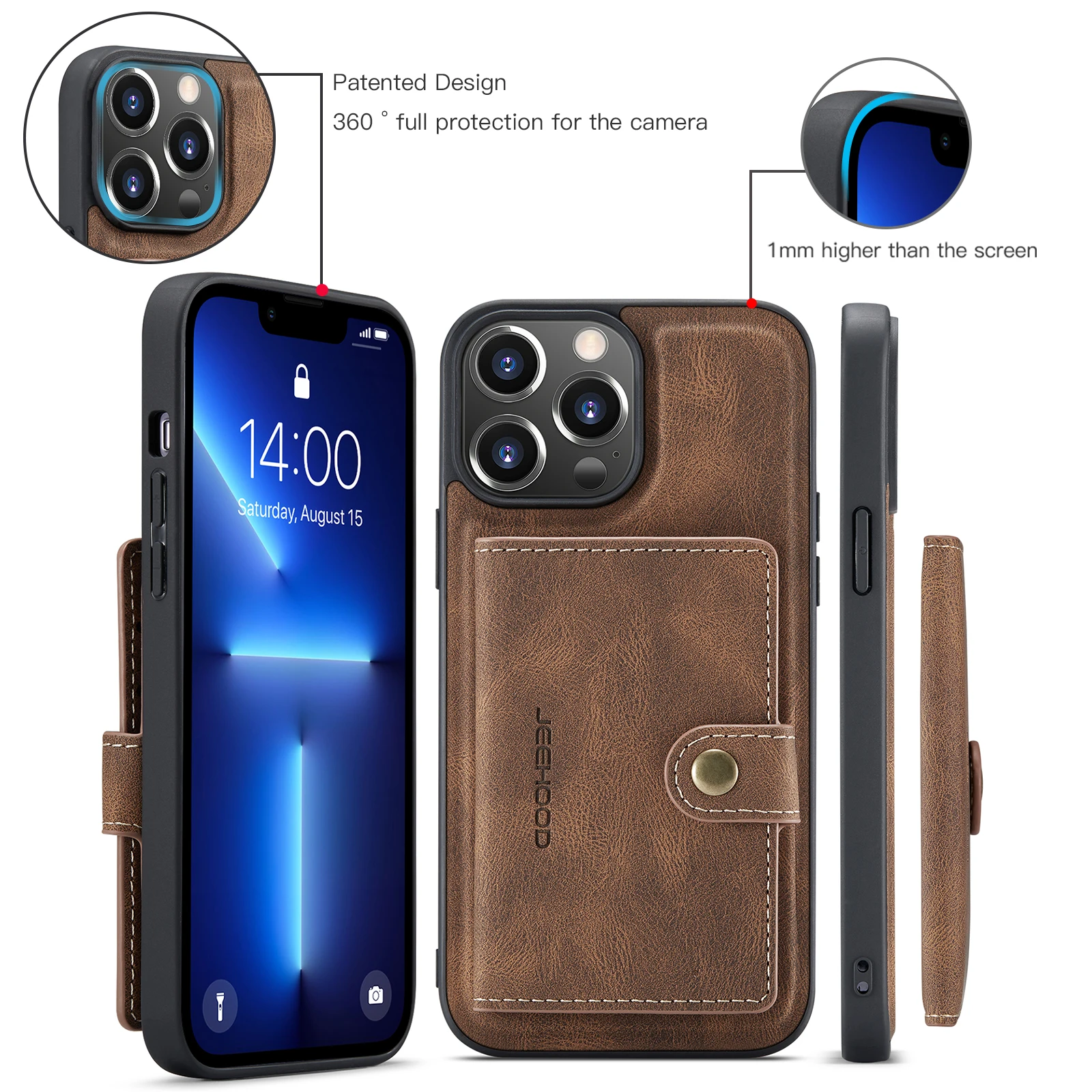 JEEHOOD For IPhone 11 12 13 14 15 Pro Max Plus Wallet Case Detachable Leather Magnetic Sleeve Cover for IPhone XS Max 7 8 Plus