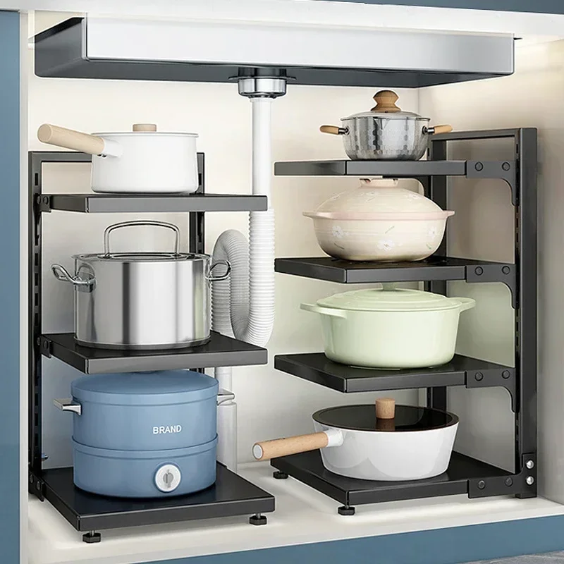Multi-layer Kitchen Storage Racks Sewer Cabinet Layered Pot Rack Table ...