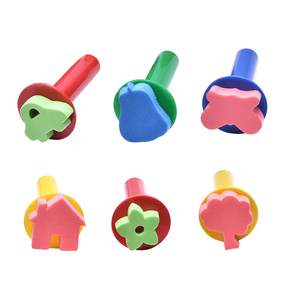6Pcs DIY 페인팅 스폰지 스탬퍼 세트 다채로운 모양의 아트 브러쉬 미취학 아동을 위한 안전한 그림 그리기