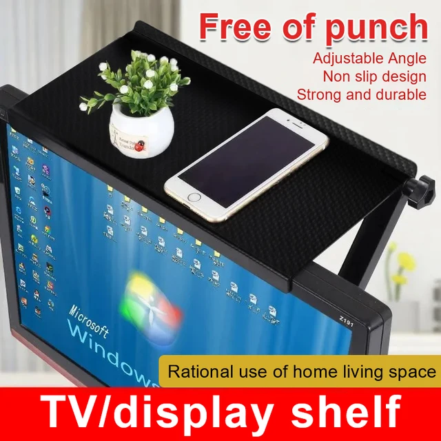 TV Screen Top Storage Shelf Adjustable Monitor Storage Rack Computer Desktop Display Stand TV Router Storage Rack Home Organizer 2